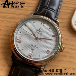 OMEGA De Ville Prestige 39.5mm RG/SS A+F 1:1 Best Edition White Diamond-shaped Dial RG Markers on Black Leather Strap A2500 - Super Clone Watch | 1:1 Best Version
