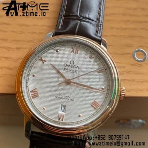OMEGA De Ville Prestige 39.5mm RG/SS A+F 1:1 Best Edition White Diamond-shaped Dial RG Markers on Black Leather Strap A2500 - Super Clone Watch | 1:1 Best Version