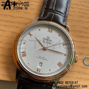 OMEGA De Ville Prestige 39.5mm RG/SS A+F 1:1 Best Edition White Diamond-shaped Dial RG Markers on Black Leather Strap A2500 - Super Clone Watch | 1:1 Best Version