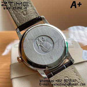 OMEGA De Ville Prestige 39.5mm RG/SS A+F 1:1 Best Edition White Diamond-shaped Dial RG Markers on Black Leather Strap A2500 - Super Clone Watch | 1:1 Best Version