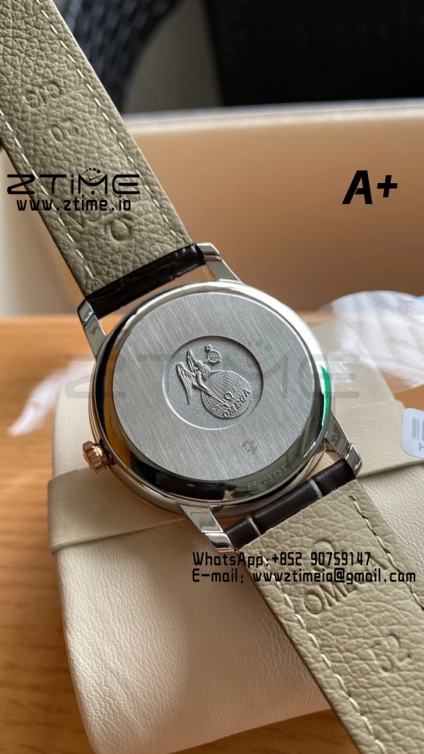 OMEGA De Ville Prestige 39.5mm RG/SS A+F 1:1 Best Edition White Diamond-shaped Dial RG Markers on Black Leather Strap A2500 - Super Clone Watch | 1:1 Best Version
