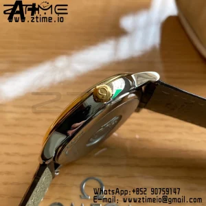 OMEGA De Ville Prestige 39.5mm YG/SS A+F 1:1 Best Edition White Diamond-shaped Dial YG Markers on Black Leather Strap A2500 - Super Clone Watch | 1:1 Best Version