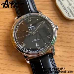 OMEGA De Ville Prestige 39.5mm SS A+F 1:1 Best Edition Black Diamond-shaped Dial Silver Markers on Black Leather Strap A2500 - Super Clone Watch | 1:1 Best Version
