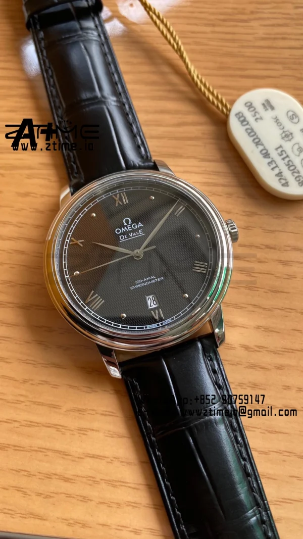 OMEGA De Ville Prestige 39.5mm SS A+F 1:1 Best Edition Black Diamond-shaped Dial Silver Markers on Black Leather Strap A2500 - Super Clone Watch | 1:1 Best Version