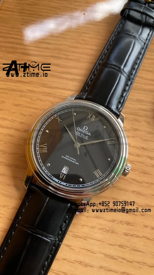 OMEGA De Ville Prestige 39.5mm SS A+F 1:1 Best Edition Black Diamond-shaped Dial Silver Markers on Black Leather Strap A2500 - Super Clone Watch | 1:1 Best Version