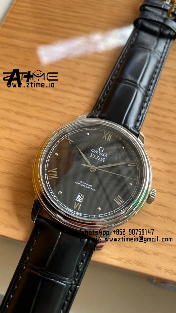OMEGA De Ville Prestige 39.5mm SS A+F 1:1 Best Edition Black Diamond-shaped Dial Silver Markers on Black Leather Strap A2500 - Super Clone Watch | 1:1 Best Version