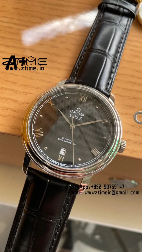 OMEGA De Ville Prestige 39.5mm SS A+F 1:1 Best Edition Black Diamond-shaped Dial Silver Markers on Black Leather Strap A2500 - Super Clone Watch | 1:1 Best Version