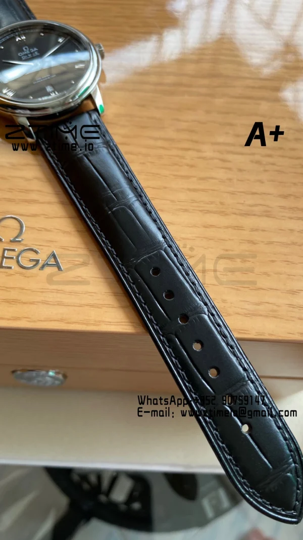 OMEGA De Ville Prestige 39.5mm SS A+F 1:1 Best Edition Black Diamond-shaped Dial Silver Markers on Black Leather Strap A2500 - Super Clone Watch | 1:1 Best Version