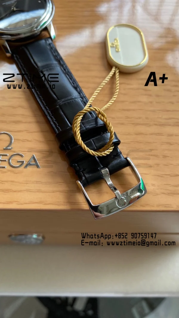 OMEGA De Ville Prestige 39.5mm SS A+F 1:1 Best Edition Black Diamond-shaped Dial Silver Markers on Black Leather Strap A2500 - Super Clone Watch | 1:1 Best Version