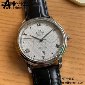 オメガ デ・ヴィル プレステージ 39.5mm SS A+F 1:1 ベスト・エディション ホワイトダイヤモンド ダイアル シルバーマーカー ブラックレザーストラップ A2500 - スーパークローンウォッチ｜1:1 ベスト・バージョン