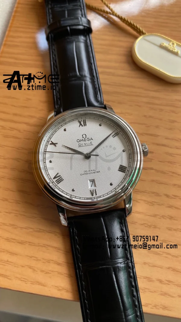オメガ デ・ヴィル プレステージ 39.5mm SS A+F 1:1 ベスト・エディション ホワイトダイヤモンド ダイアル シルバーマーカー ブラックレザーストラップ A2500 - スーパークローンウォッチ｜1:1 ベスト・バージョン