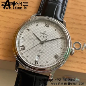 オメガ デ・ヴィル プレステージ 39.5mm SS A+F 1:1 ベスト・エディション ホワイトダイヤモンド ダイアル シルバーマーカー ブラックレザーストラップ A2500 - スーパークローンウォッチ｜1:1 ベスト・バージョン