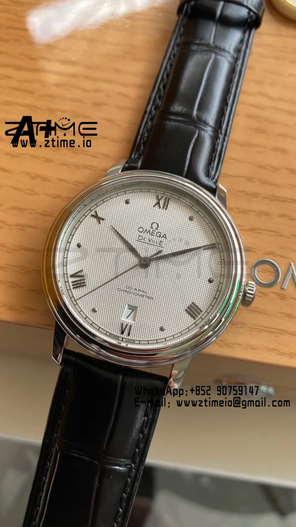 オメガ デ・ヴィル プレステージ 39.5mm SS A+F 1:1 ベスト・エディション ホワイトダイヤモンド ダイアル シルバーマーカー ブラックレザーストラップ A2500 - スーパークローンウォッチ｜1:1 ベスト・バージョン