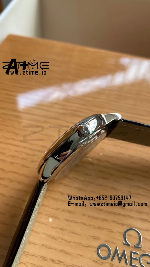 オメガ デ・ヴィル プレステージ 39.5mm SS A+F 1:1 ベスト・エディション ホワイトダイヤモンド ダイアル シルバーマーカー ブラックレザーストラップ A2500 - スーパークローンウォッチ｜1:1 ベスト・バージョン
