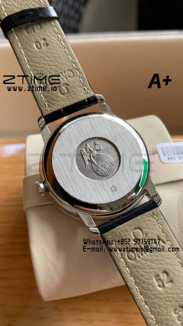 オメガ デ・ヴィル プレステージ 39.5mm SS A+F 1:1 ベスト・エディション ホワイトダイヤモンド ダイアル シルバーマーカー ブラックレザーストラップ A2500 - スーパークローンウォッチ｜1:1 ベスト・バージョン
