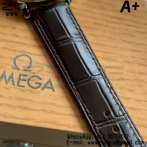 OMEGA De Ville Prestige 39.5mm YG/SS A+F 1:1 Best Edition Yellow Granular Dial YG Markers on Black Leather Strap A2500 - Super Clone Watch | 1:1 Best Version
