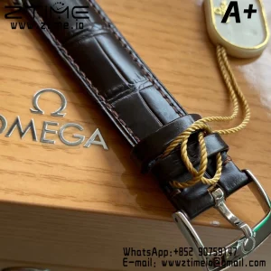 OMEGA De Ville Prestige 39.5mm YG/SS A+F 1:1 Best Edition Yellow Granular Dial YG Markers on Black Leather Strap A2500 - Super Clone Watch | 1:1 Best Version