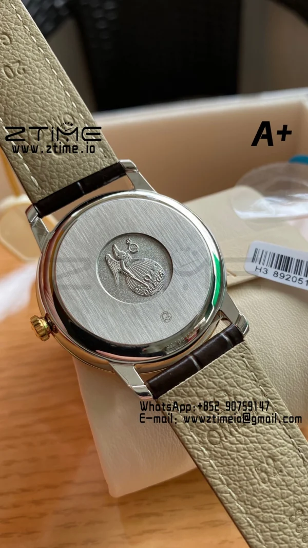 OMEGA De Ville Prestige 39.5mm YG/SS A+F 1:1 Best Edition Yellow Granular Dial YG Markers on Black Leather Strap A2500 - Super Clone Watch | 1:1 Best Version