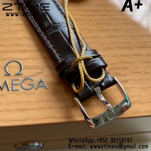 OMEGA De Ville Prestige 39.5mm RG/SS A+F 1:1 Best Edition White Granular Dial RG Markers on Black Leather Strap A2500 - Super Clone Watch | 1:1 Best Version