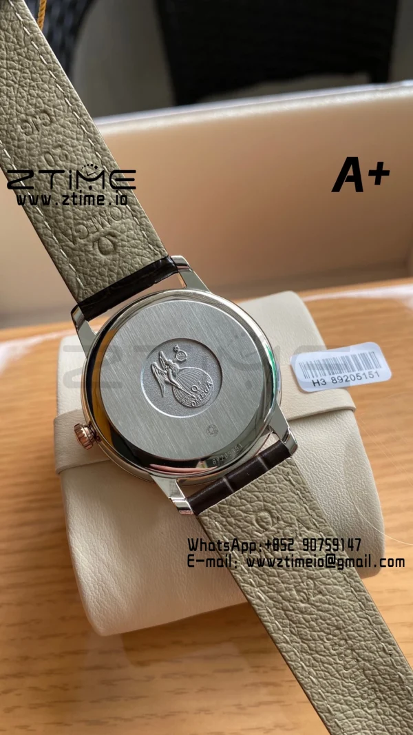 OMEGA De Ville Prestige 39.5mm RG/SS A+F 1:1 Best Edition White Granular Dial RG Markers on Black Leather Strap A2500 - Super Clone Watch | 1:1 Best Version