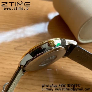 OMEGA De Ville Prestige 39.5mm YG/SS A+F 1:1 Best Edition Green Granular Dial YG Markers on Black Leather Strap A2500 - Super Clone Watch | 1:1 Best Version