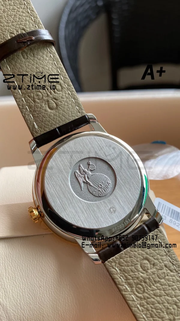 OMEGA De Ville Prestige 39.5mm YG/SS A+F 1:1 Best Edition Green Granular Dial YG Markers on Black Leather Strap A2500 - Super Clone Watch | 1:1 Best Version