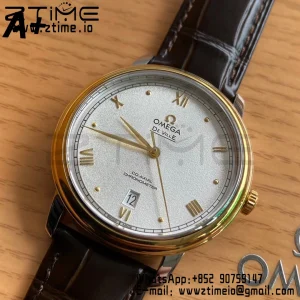 OMEGA De Ville Prestige 39.5mm RG/SS A+F 1:1 Best Edition Λευκό κοκκώδες καντράν YG Markers σε μαύρο δερμάτινο λουράκι A2500 - Super Clone Watch | 1:1 Best Version