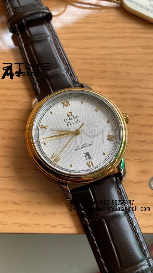 OMEGA De Ville Prestige 39.5mm RG/SS A+F 1:1 Best Edition Λευκό κοκκώδες καντράν YG Markers σε μαύρο δερμάτινο λουράκι A2500 - Super Clone Watch | 1:1 Best Version