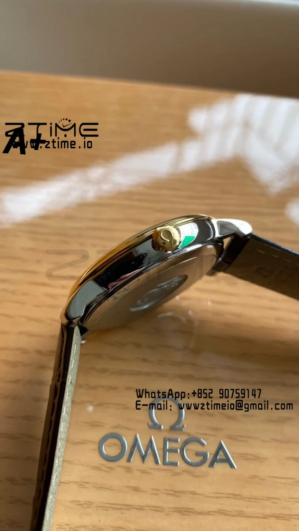 OMEGA De Ville Prestige 39.5mm RG/SS A+F 1:1 Best Edition Λευκό κοκκώδες καντράν YG Markers σε μαύρο δερμάτινο λουράκι A2500 - Super Clone Watch | 1:1 Best Version