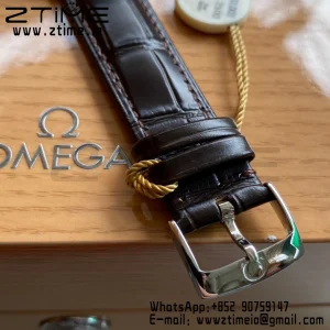 OMEGA De Ville Prestige 39.5mm RG/SS A+F 1:1 Best Edition Λευκό κοκκώδες καντράν YG Markers σε μαύρο δερμάτινο λουράκι A2500 - Super Clone Watch | 1:1 Best Version