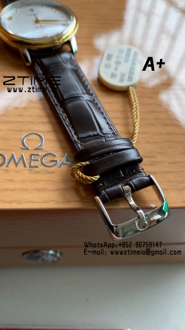 OMEGA De Ville Prestige 39.5mm RG/SS A+F 1:1 Best Edition Λευκό κοκκώδες καντράν YG Markers σε μαύρο δερμάτινο λουράκι A2500 - Super Clone Watch | 1:1 Best Version
