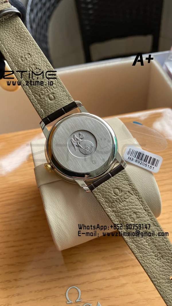 OMEGA De Ville Prestige 39.5mm RG/SS A+F 1:1 Best Edition Λευκό κοκκώδες καντράν YG Markers σε μαύρο δερμάτινο λουράκι A2500 - Super Clone Watch | 1:1 Best Version