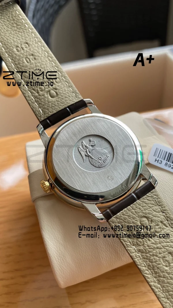 OMEGA De Ville Prestige 39.5mm RG/SS A+F 1:1 Best Edition Λευκό κοκκώδες καντράν YG Markers σε μαύρο δερμάτινο λουράκι A2500 - Super Clone Watch | 1:1 Best Version