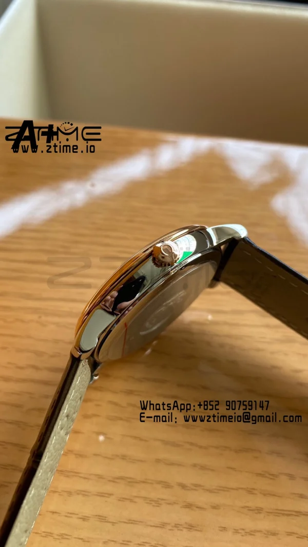 OMEGA De Ville Prestige 39.5mm RG/SS A+F 1:1 Best Edition White Granular Dial RG Markers on Black Leather Strap A2500 - Super Clone Watch | 1:1 Best Version