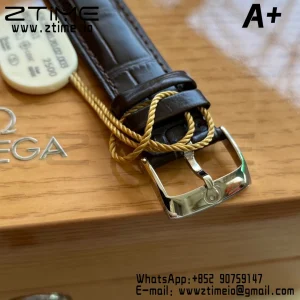 OMEGA De Ville Prestige 39.5mm RG/SS A+F 1:1 Best Edition White Granular Dial RG Markers on Black Leather Strap A2500 - Super Clone Watch | 1:1 Best Version