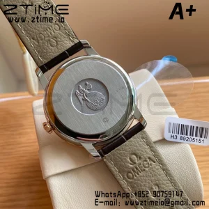 OMEGA De Ville Prestige 39.5mm RG/SS A+F 1:1 Best Edition White Granular Dial RG Markers on Black Leather Strap A2500 - Super Clone Watch | 1:1 Best Version