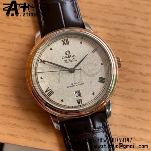 OMEGA De Ville Prestige 39.5mm SS A+F 1:1 Best Edition White Granular Dial Silver Markers on Black Leather Strap A2500 - Super Clone Watch | 1:1 Best Version