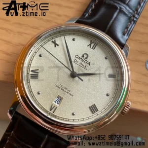 OMEGA De Ville Prestige 39.5mm SS A+F 1:1 Best Edition White Granular Dial Silver Markers on Black Leather Strap A2500 - Super Clone Watch | 1:1 Best Version