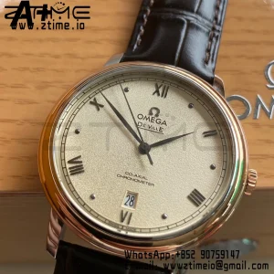 OMEGA De Ville Prestige 39.5mm SS A+F 1:1 Best Edition White Granular Dial Silver Markers on Black Leather Strap A2500 - Super Clone Watch | 1:1 Best Version