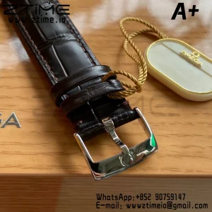 OMEGA De Ville Prestige 39.5mm SS A+F 1:1 Best Edition White Granular Dial Silver Markers on Black Leather Strap A2500 - Super Clone Watch | 1:1 Best Version