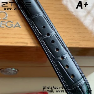 OMEGA De Ville Prestige 39.5mm RG/SS A+F 1:1 Best Edition Blue Granular Dial RG Markers on Black Leather Strap A2500 - Super Clone Watch | 1:1 Best Version