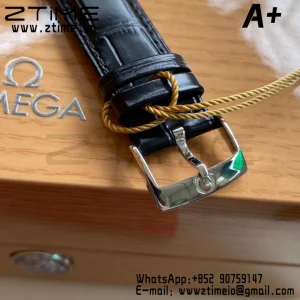 OMEGA De Ville Prestige 39.5mm RG/SS A+F 1:1 Best Edition Blue Granular Dial RG Markers on Black Leather Strap A2500 - Super Clone Watch | 1:1 Best Version