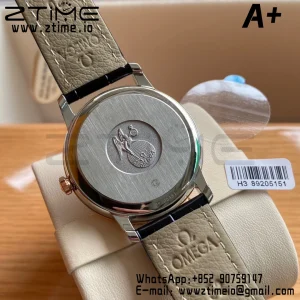 OMEGA De Ville Prestige 39.5mm RG/SS A+F 1:1 Best Edition Blue Granular Dial RG Markers on Black Leather Strap A2500 - Super Clone Watch | 1:1 Best Version