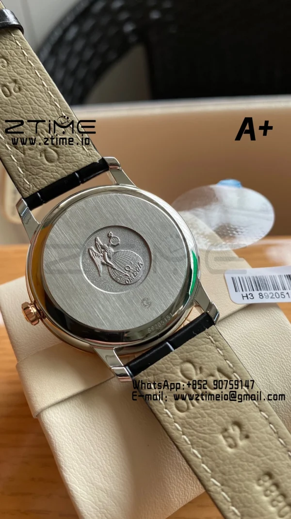 OMEGA De Ville Prestige 39.5mm RG/SS A+F 1:1 Best Edition Blue Granular Dial RG Markers on Black Leather Strap A2500 - Super Clone Watch | 1:1 Best Version