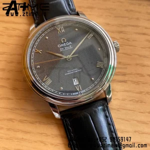 OMEGA De Ville Prestige 39.5mm SS A+F 1:1 Best Edition Black Granular Dial Silver Markers on Black Leather Strap A2500 - Super Clone Watch | 1:1 Best Version