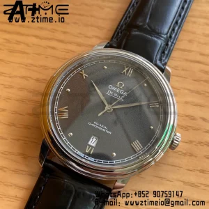 OMEGA De Ville Prestige 39.5mm SS A+F 1:1 Best Edition Black Granular Dial Silver Markers on Black Leather Strap A2500 - Super Clone Watch | 1:1 Best Version