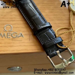 OMEGA De Ville Prestige 39.5mm SS A+F 1:1 Best Edition Black Granular Dial Silver Markers on Black Leather Strap A2500 - Super Clone Watch | 1:1 Best Version