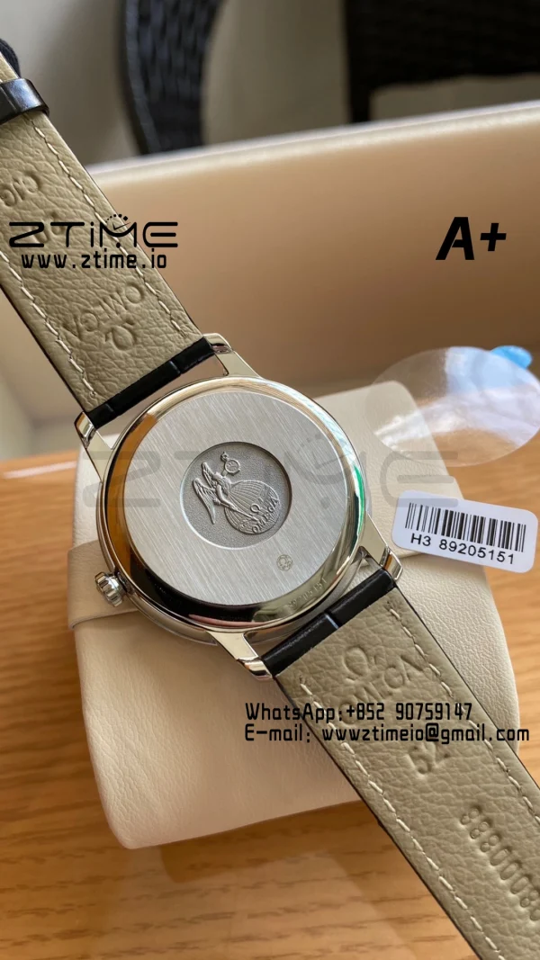 OMEGA De Ville Prestige 39.5mm SS A+F 1:1 Best Edition Black Granular Dial Silver Markers on Black Leather Strap A2500 - Super Clone Watch | 1:1 Best Version