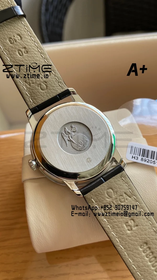 OMEGA De Ville Prestige 39.5mm SS A+F 1:1 Best Edition Black Granular Dial Silver Markers on Black Leather Strap A2500 - Super Clone Watch | 1:1 Best Version