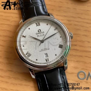 OMEGA De Ville Prestige 39.5mm SS A+F 1:1 Best Edition White Granular Dial Silver Markers on Black Leather Strap A2500 - Super Clone Watch | 1:1 Best Version